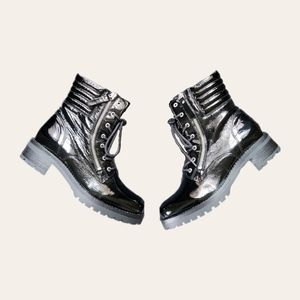 Miz Mooz Black Patent Leather Lace Up Combat Boots